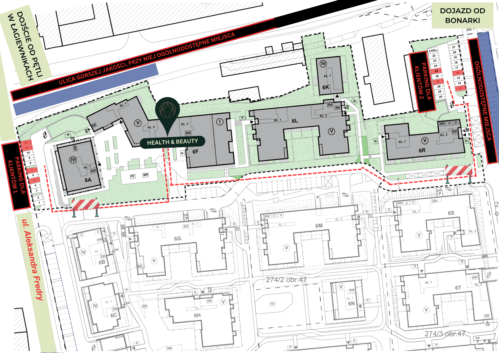 Mapa miejsc parkingowych Health & Beauty Kraków