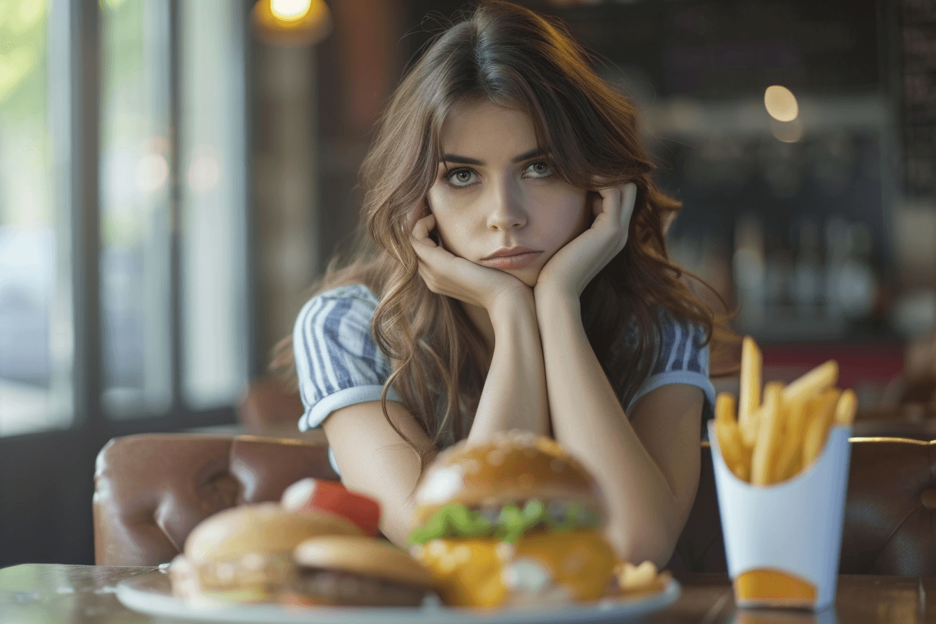 kobieta majaca niezdrowa diete i brak cwiczen co moze doprowadzic do cellulitu