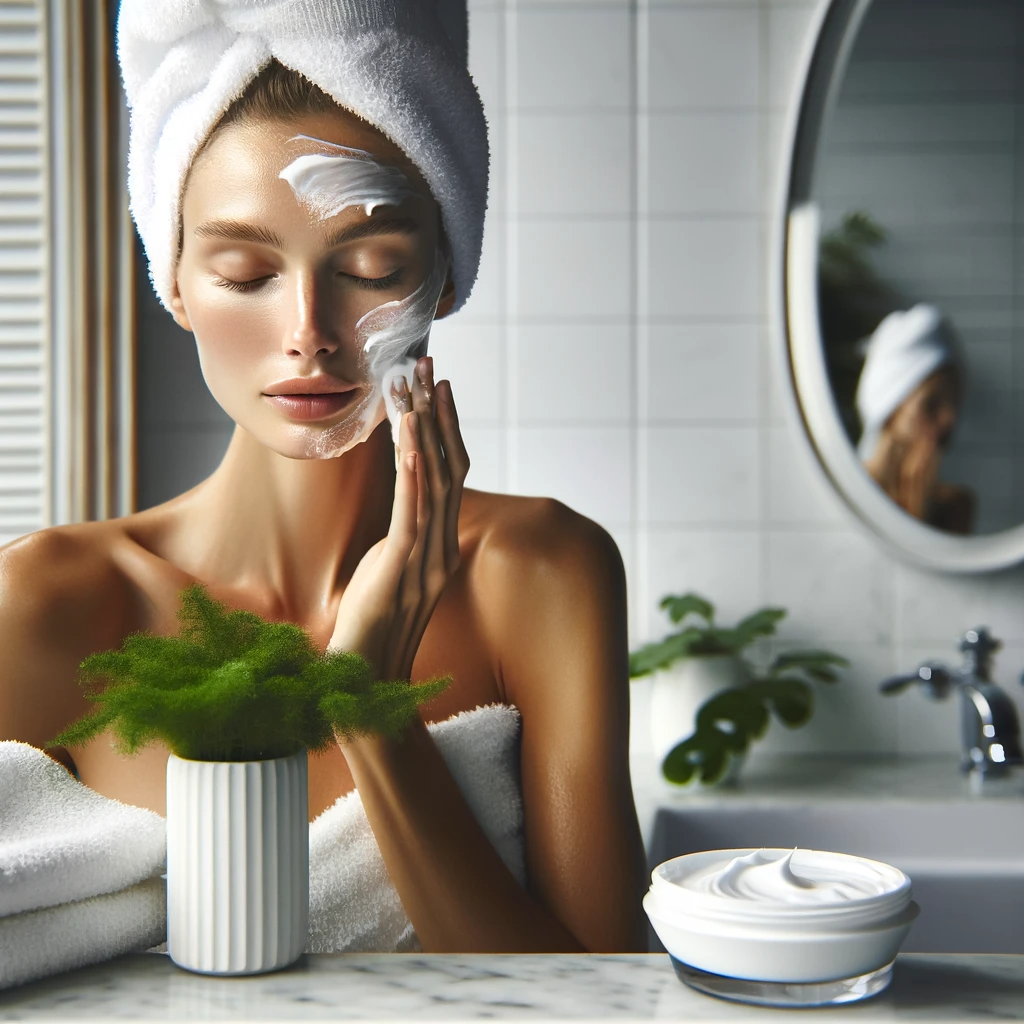 kobieta w trakcie oczyszczania twarzy