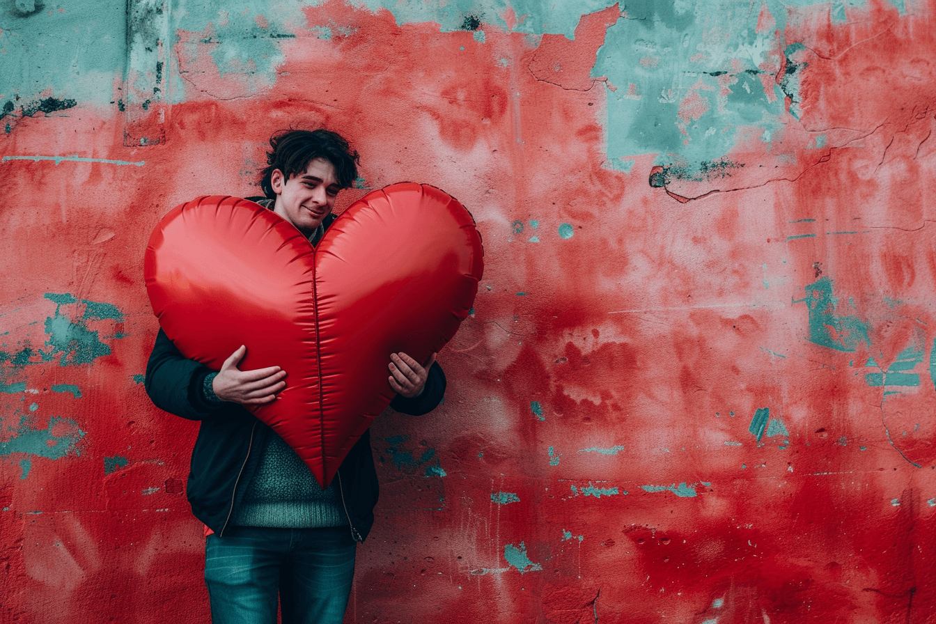 mezczyzna trzymajacy serce przedstawiajacy wyjatkowy prezent na walentynki dla niego