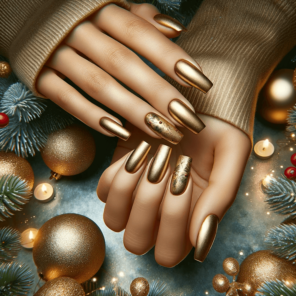 złote paznokcie na święta bożego narodzenia