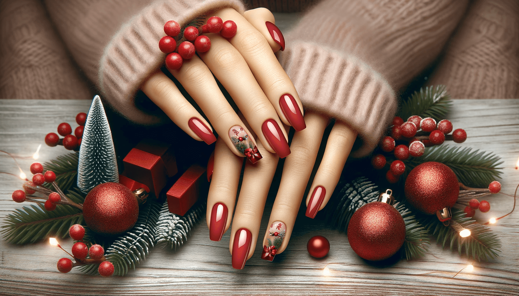 Czerwone Paznokcie na święta bożego narodzenia 2023