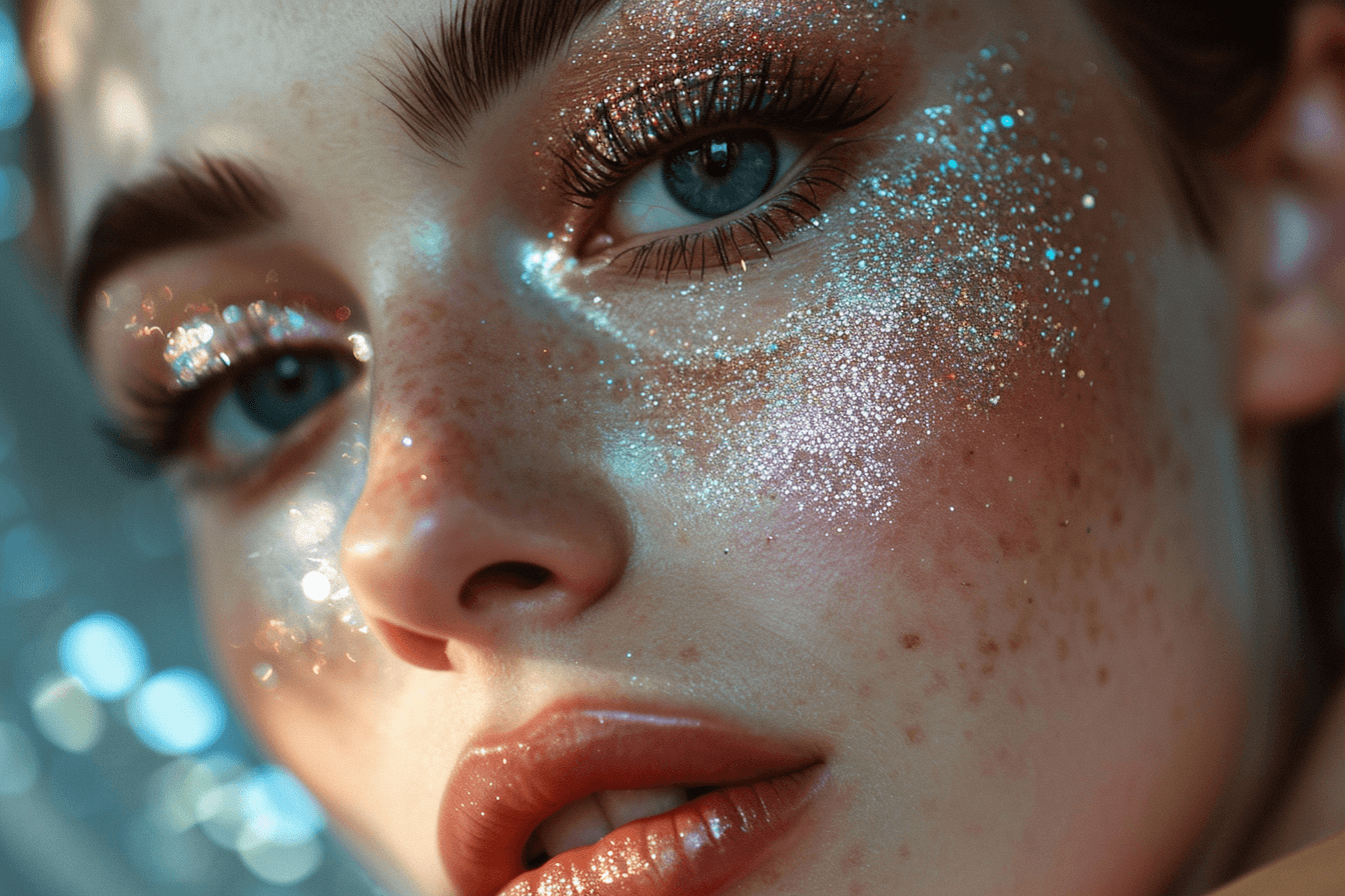 Makijaż sylwestrowy z cekinami na powiekach dla spektakularnego, wieczorowego wyglądu