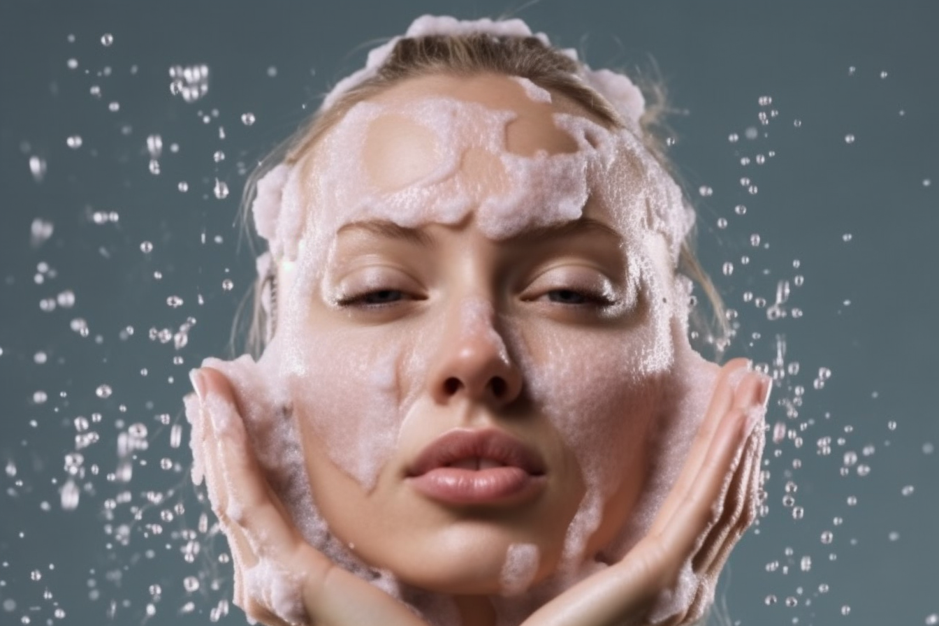 kobieta w trakcie oczyszczanie twarzy