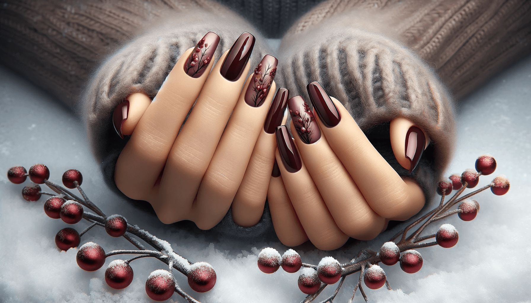 paznokcie zimowe w kolorze burgundowym top 2023