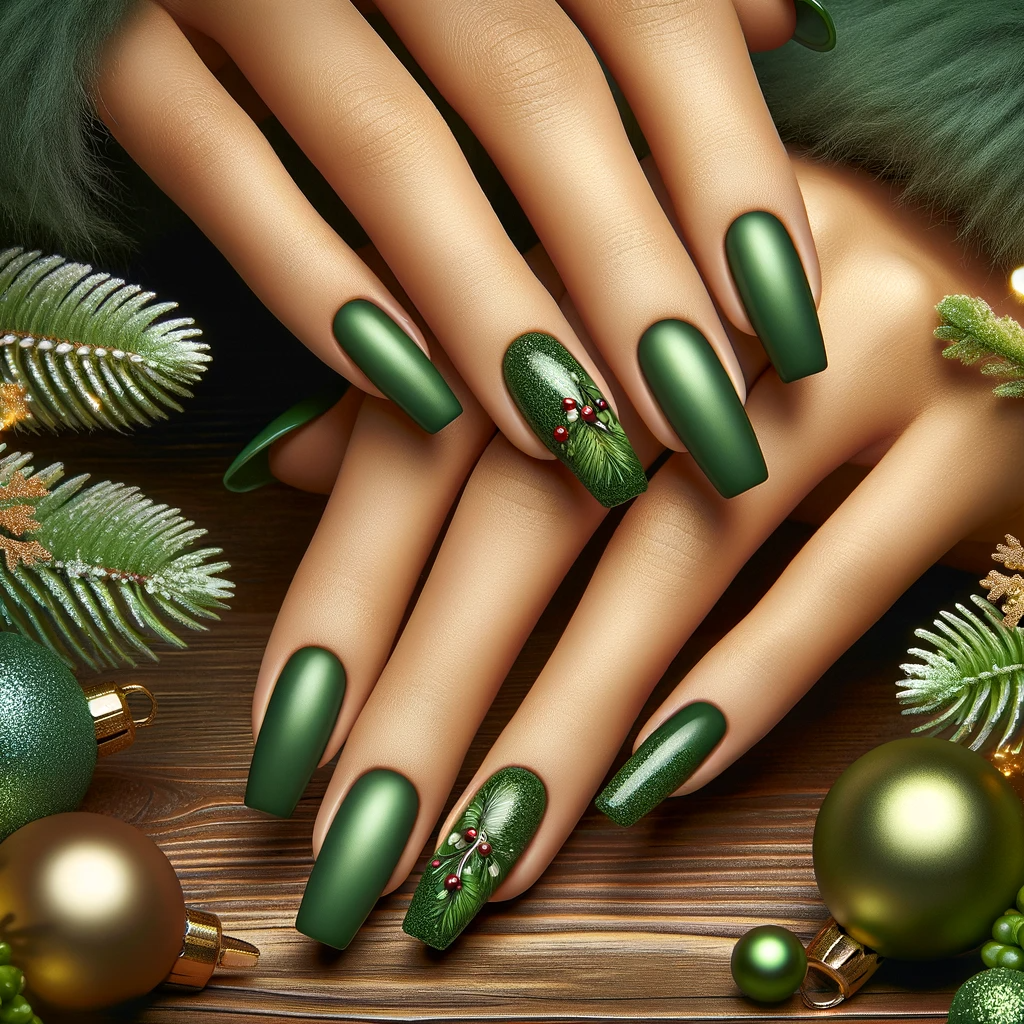 zieloney manicure na święta bożonarodzeniowe