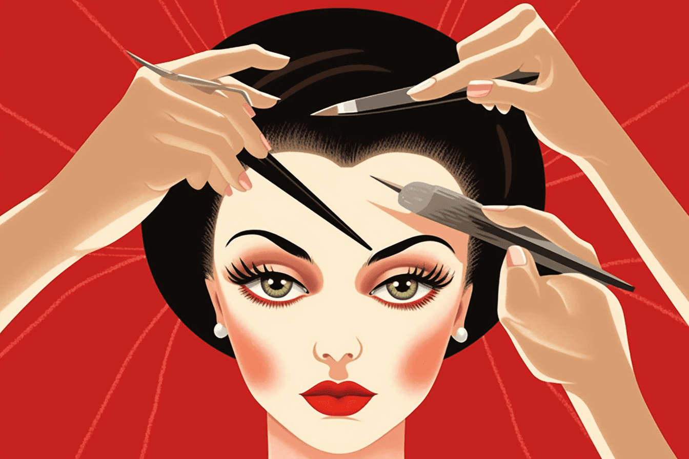 kreskówka pokaująca kobiete w trakcie laminowania brwi