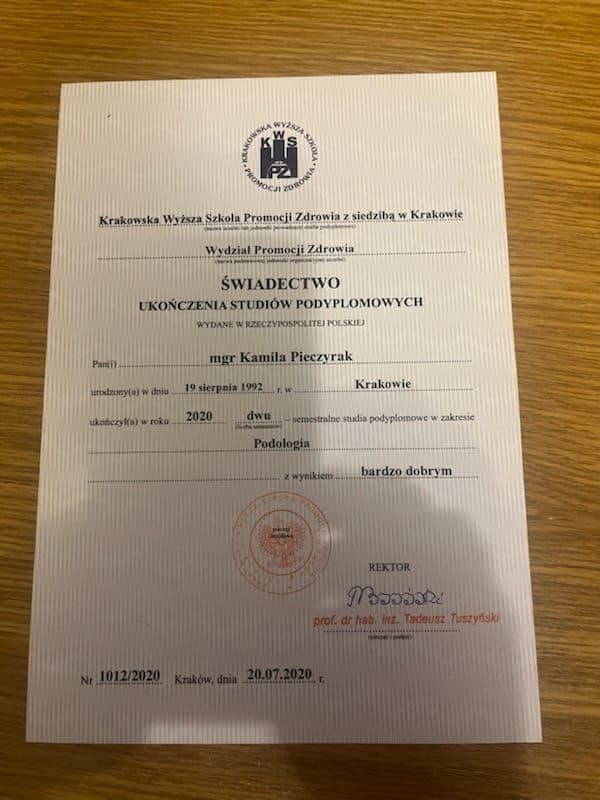 świadectwo ukończenia studiów podyplomowych Kamila Pieczyrak