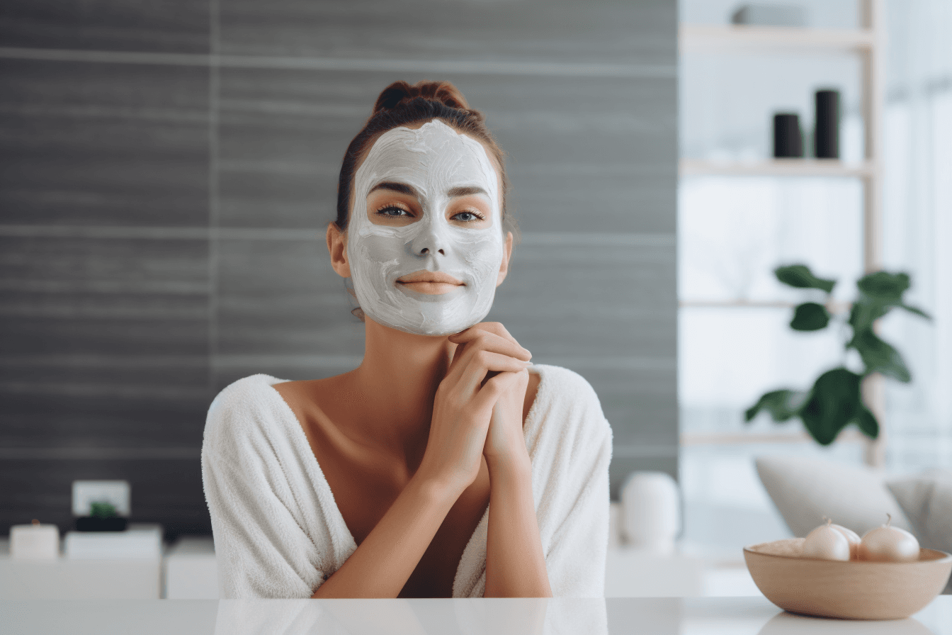 kobieta z maseczką z kwasami na twarzy w domu