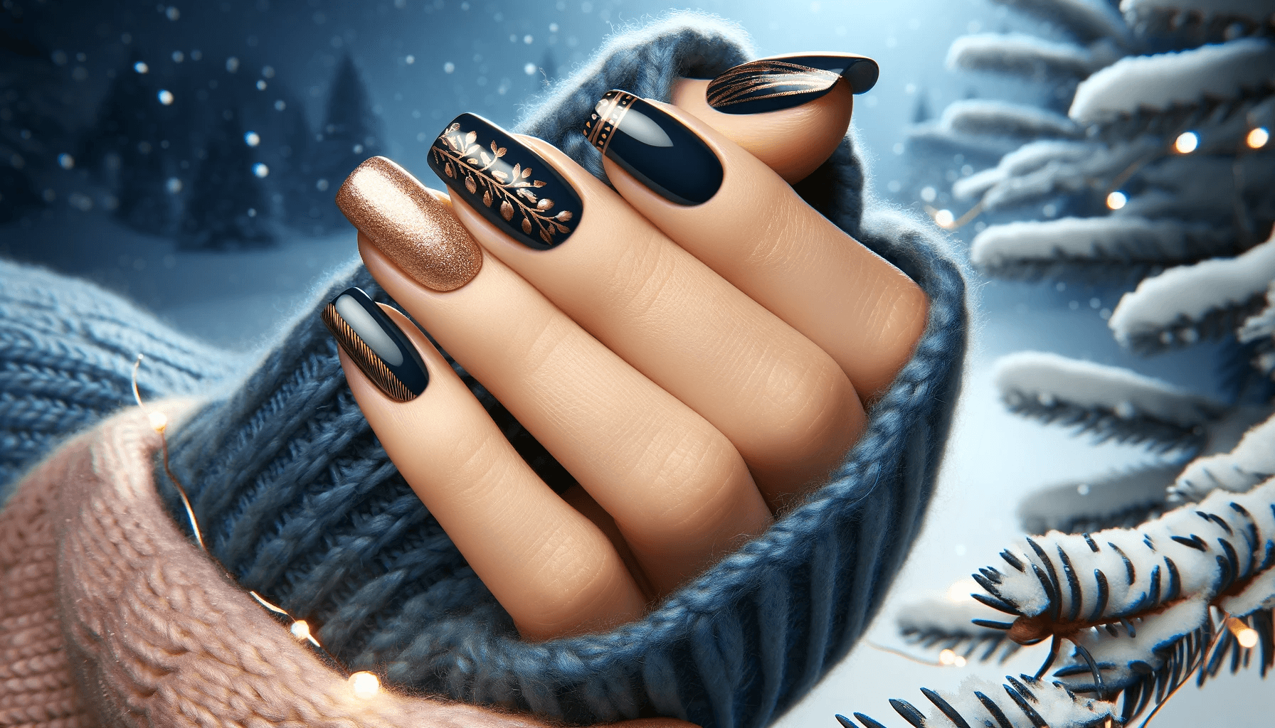 czarne paznokcie z brokatowym wykończeniem