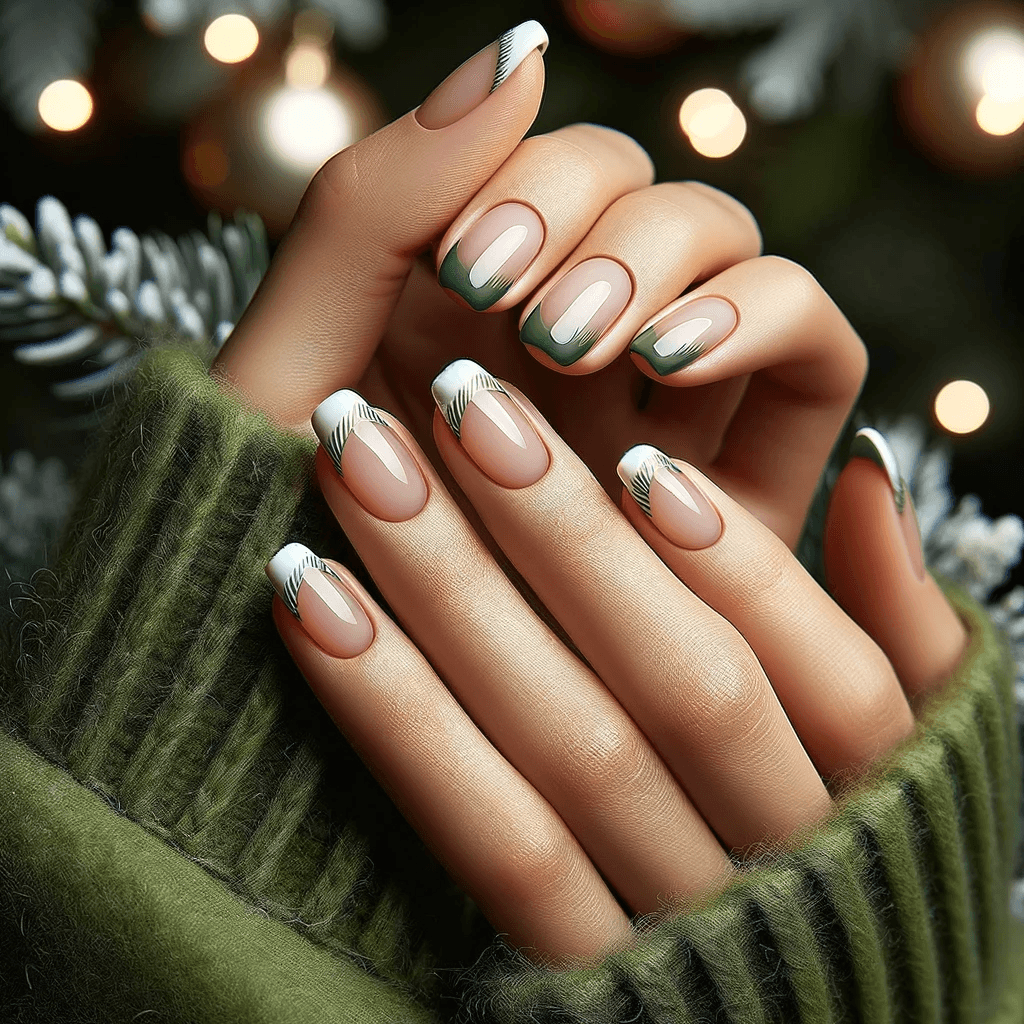 modny french manicure ze świątecznymi akcentami