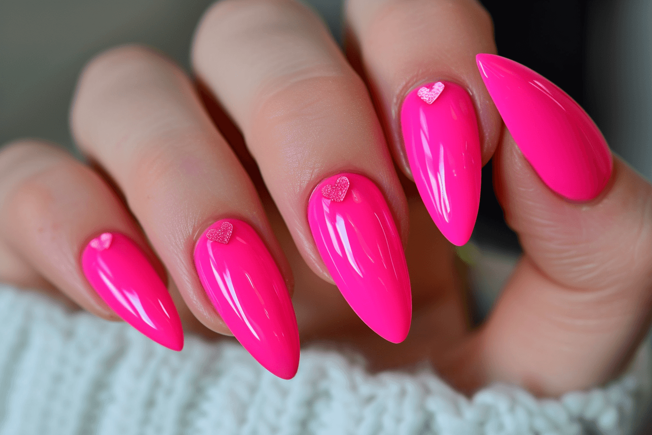 neonowe różowe paznokcie na walentynki