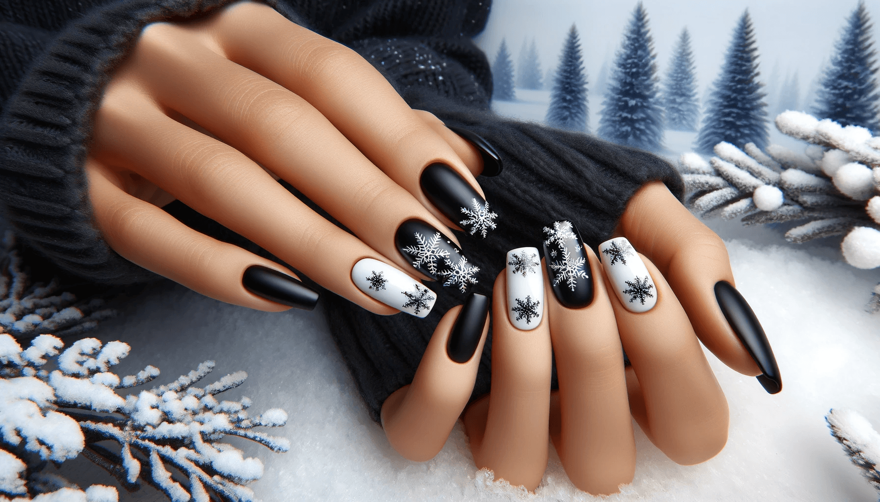 czarne paznokcie na zimę 2023