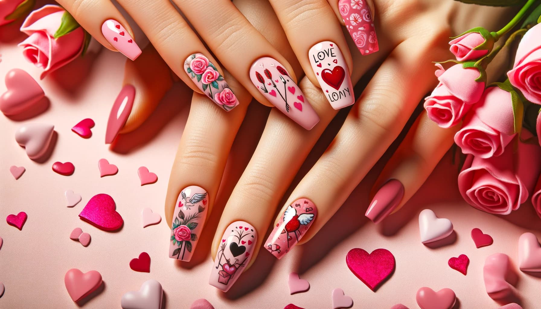 róż jako modny kolor paznokci na walentynki 2024