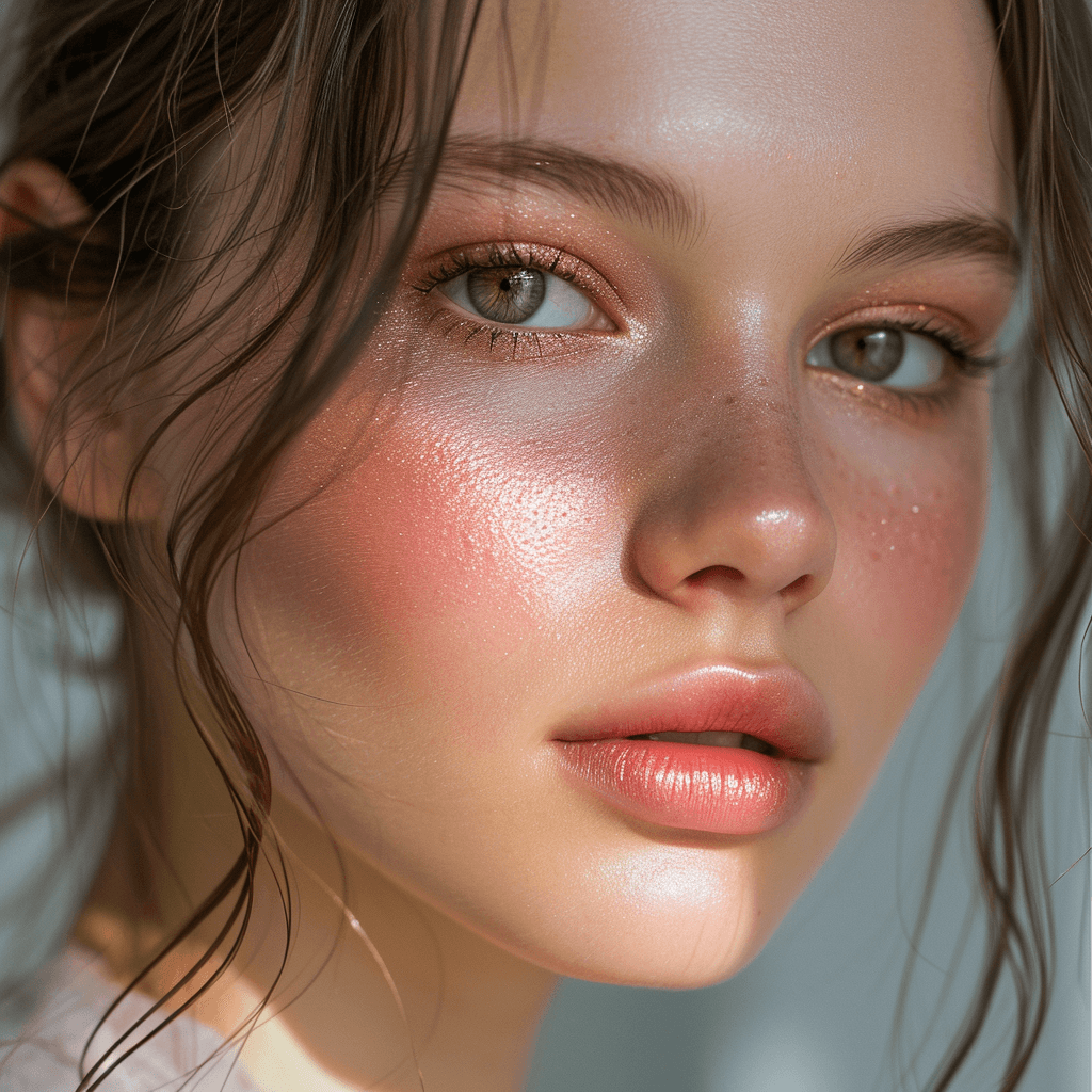 Kobieta z subtelnym i promiennym makijażem skupiającym się na akcentach różowych