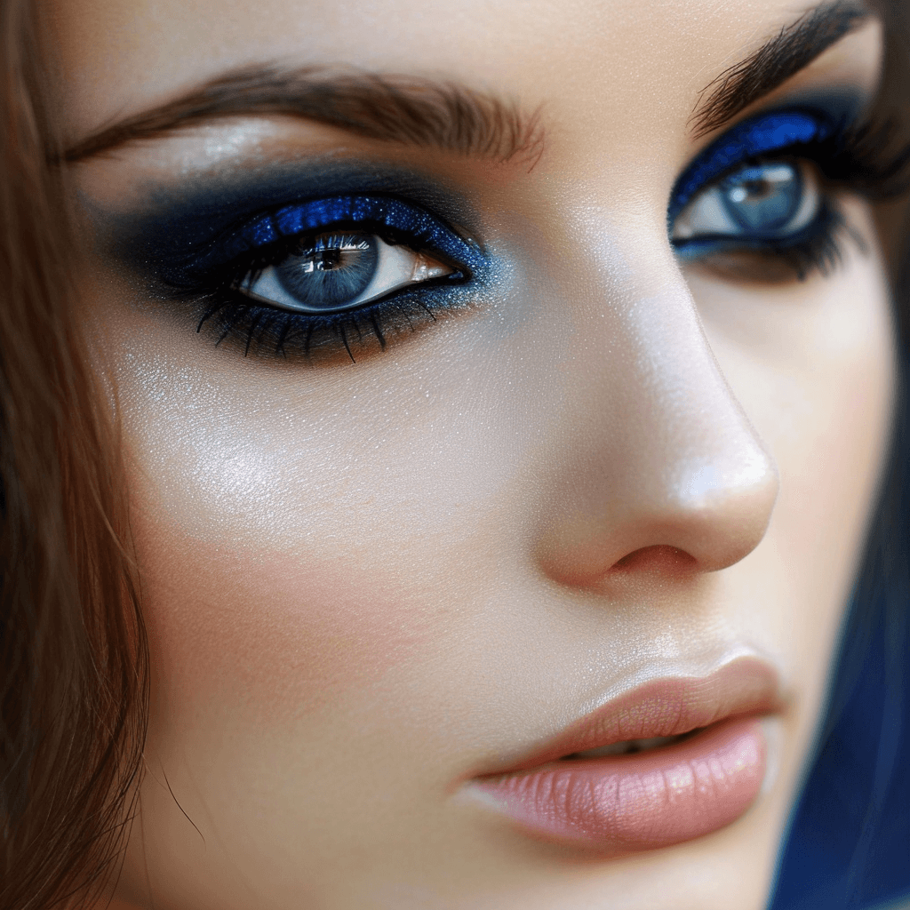 Sylwester 2023:2024 - Oszałamiający makijaż sylwestrowy z wyrazistym akcentem błękitu na powiekach, z kobaltem i granatem w kolorze blokowym i efektem ombre