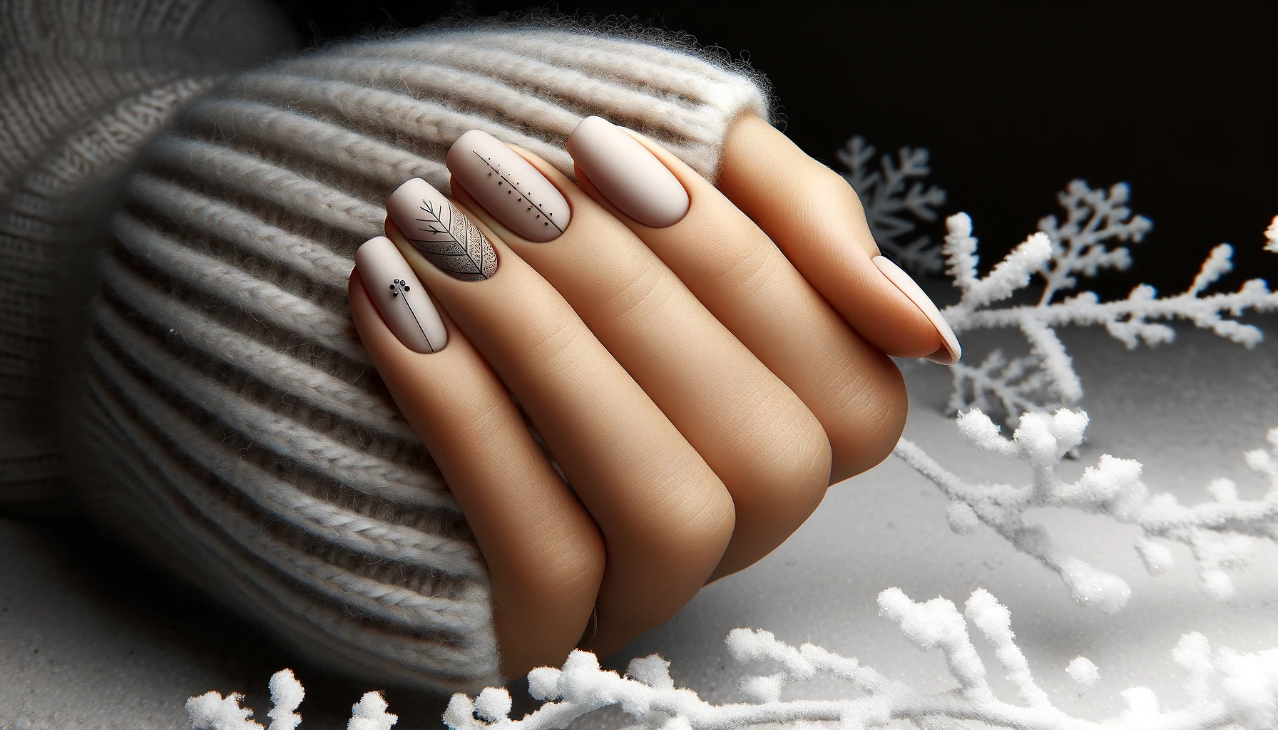 manicure zimowy z minimalistycznymi geometrycznymi zdobieniami