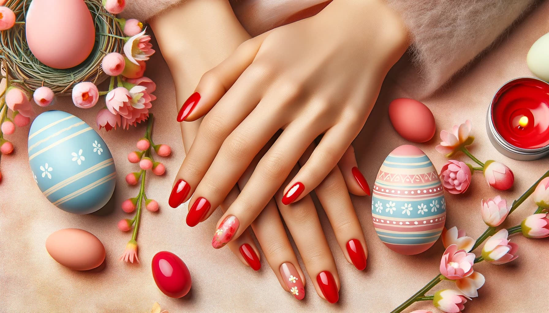 czerwone wielkanocne paznokcie