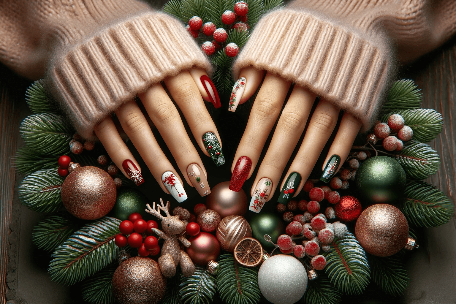 modne paznokcie na święta bożego narodzenia 2023