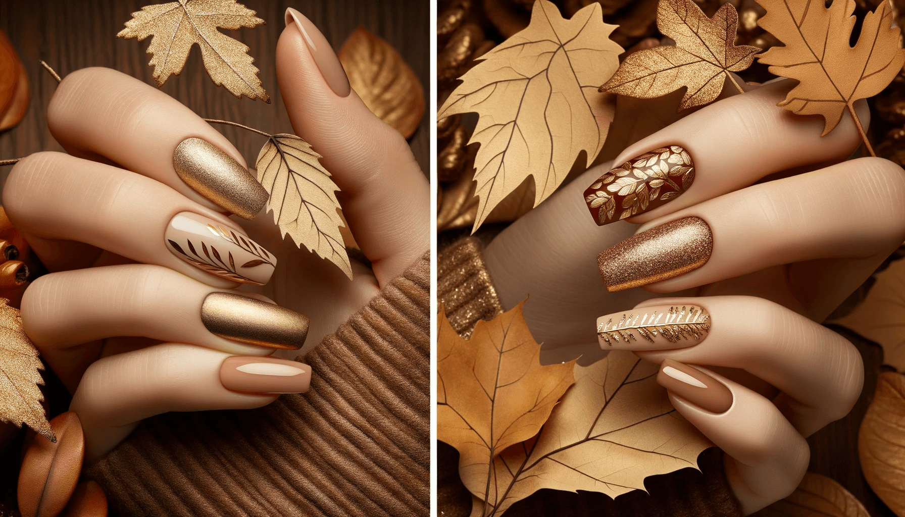 paznokcie jesienne z brokatem
