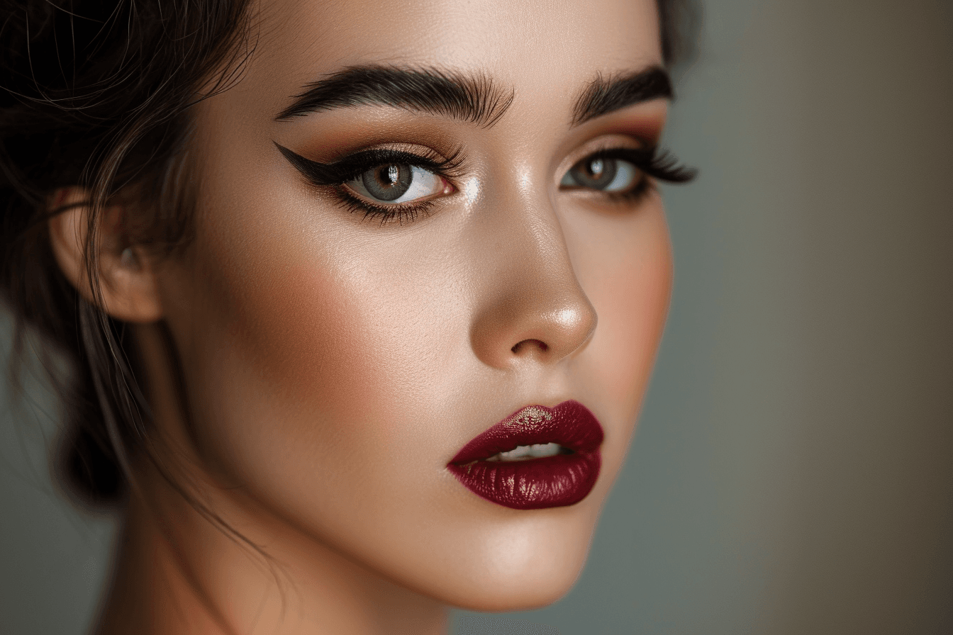 Młoda kobieta z makijażem na sylwestra Classic Glam. Styl makijażu jest elegancki, z naciskiem na glamour idealny na Sylwestra