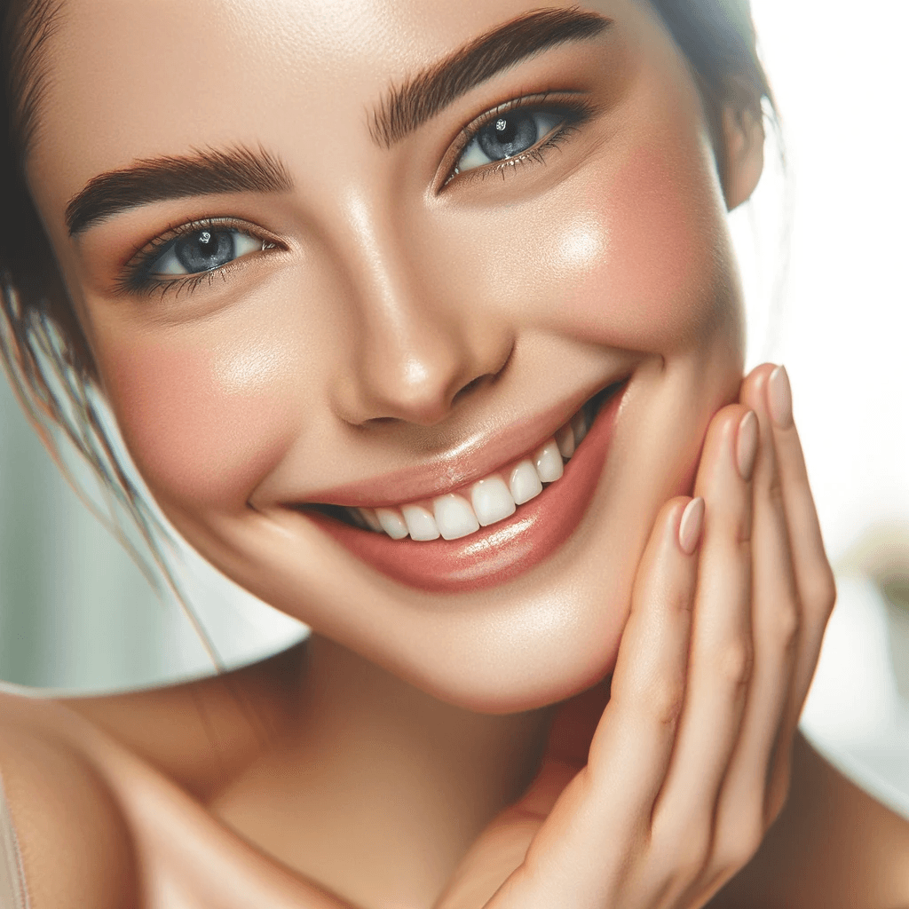 kobieta ciesząca się ze swojej zdrowej skóry twarzy