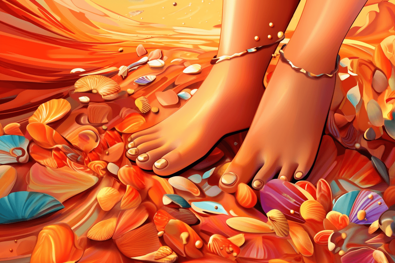 sztuka kreskówkowa przedstawiająca pedicure hybrydowy