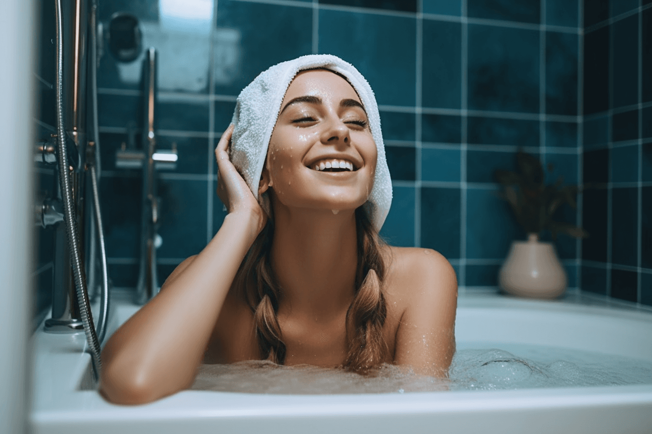 kobieta w trakcie domowej rutyny pielęgnacji twarzy