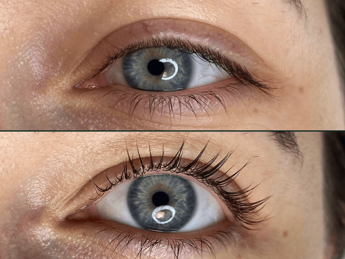 Laminacja rzęs plus lifting rzęs efekt przed i po